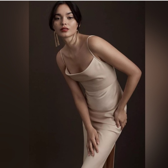 NWT BHLDN Cali Satin Charmeuse Midi Dress in "Oyster" Size 6 - Picture 3 of 13